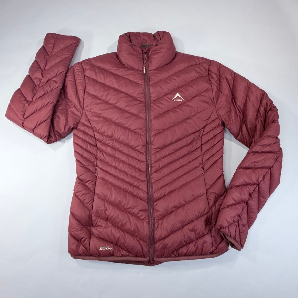 K-Way Robin Down Jacket Womens XS Rust Red 650fp Puffer Full Zip Outdoor Winter